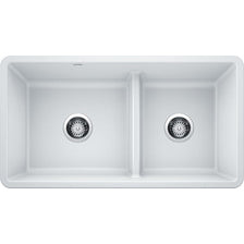 Precis 33x18x9-1/2" 1-3/4 Low Divide 2-Bowl Sink in White