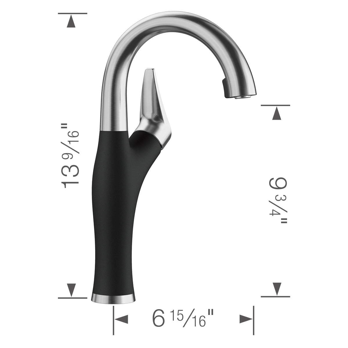 Artona Single Hole Bar Faucet PVD Steel/Coal Black, 1.5gpm