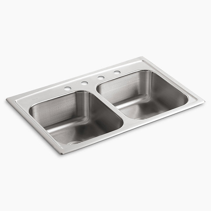 Toccata 33x22x8-3/16" Stainless Steel Dbl Bowl Sink 4 Holes