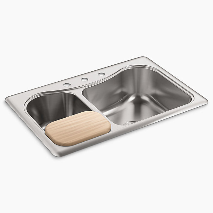 Staccato 33x22x8-5/16" SS Double Bowl Sink Kit w/4 Holes