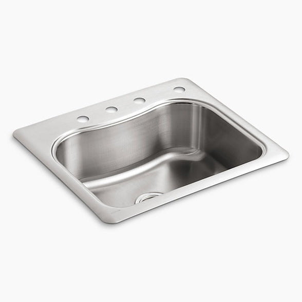 Staccato 25x22x8-5/16" Stainless Steel Drop-In Sink 4 Holes