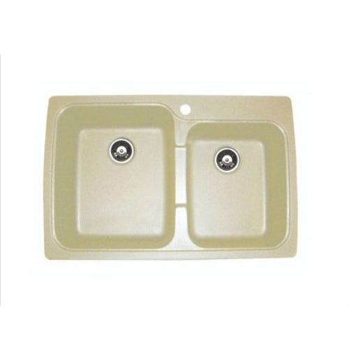 USA 33x22x8" Double Bowl Kitchen Sink in Beige w/1 Hole