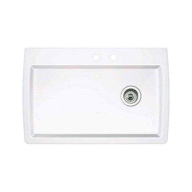 Wave 33x22" 1-1/2 Double Bowl Kitchen Sink in White w/1 Hole