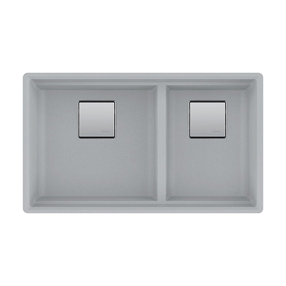 Peak 32x18-3/4x9-1/2" Granite Double Bowl Sink in Stone Grey