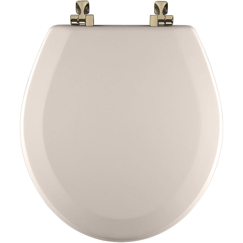 Toilet Seat Round w/Brushed Nickel Hinges Biscuit