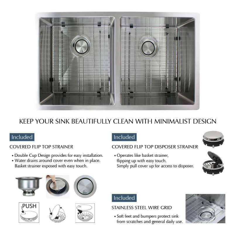 Diamond 31-1/2x18-1/2x10" 16GA SS Equal Double Bowl Sink Kit