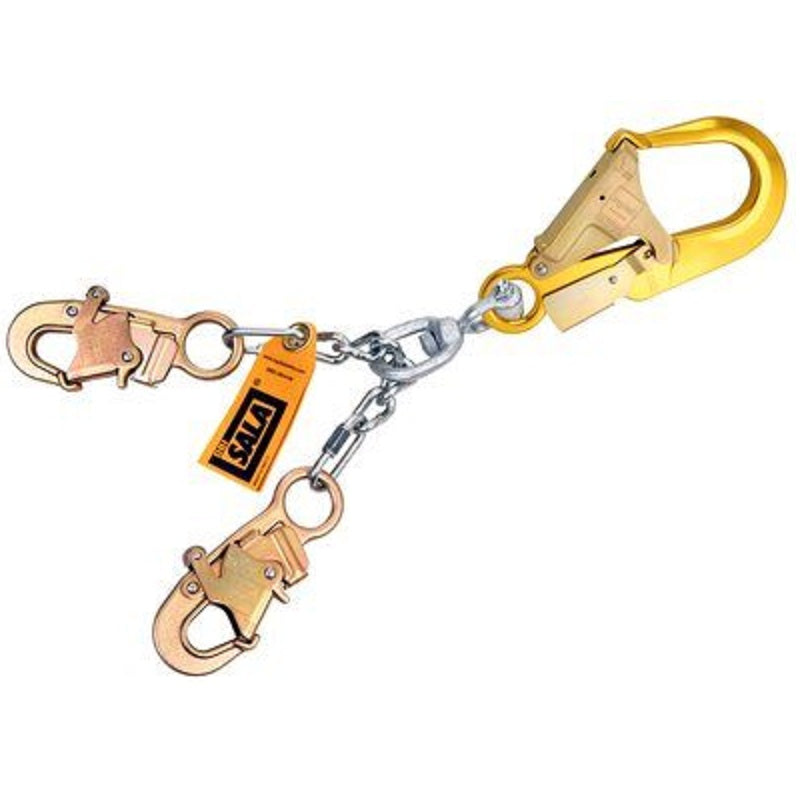 DBI Sala Chain Rebar/Positioning Lanyard 22" Chain Rebar Assembly with Swiveling Aluminum Rebar Hook at Center & Snap Hooks at Leg Ends