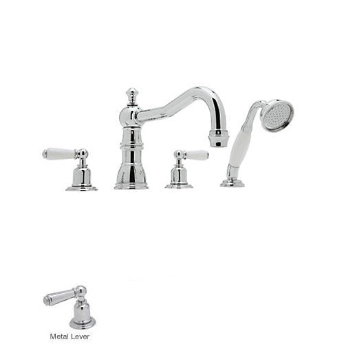 Perrin & Rowe Edwardian Deck Mounted Tub Faucet Plus Hand Shower In Polished Chrome