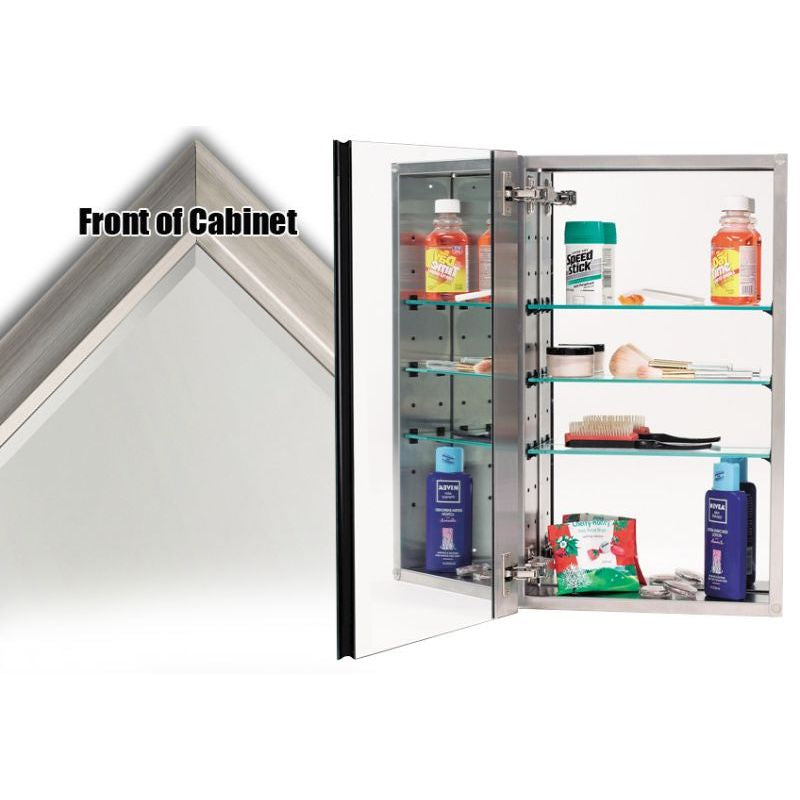Series 4000 Mirror Rectangle Beveled Glass Cabinet 15x25x5 w/Stainless Steel Cabinet Body & Satin Nickel Frame