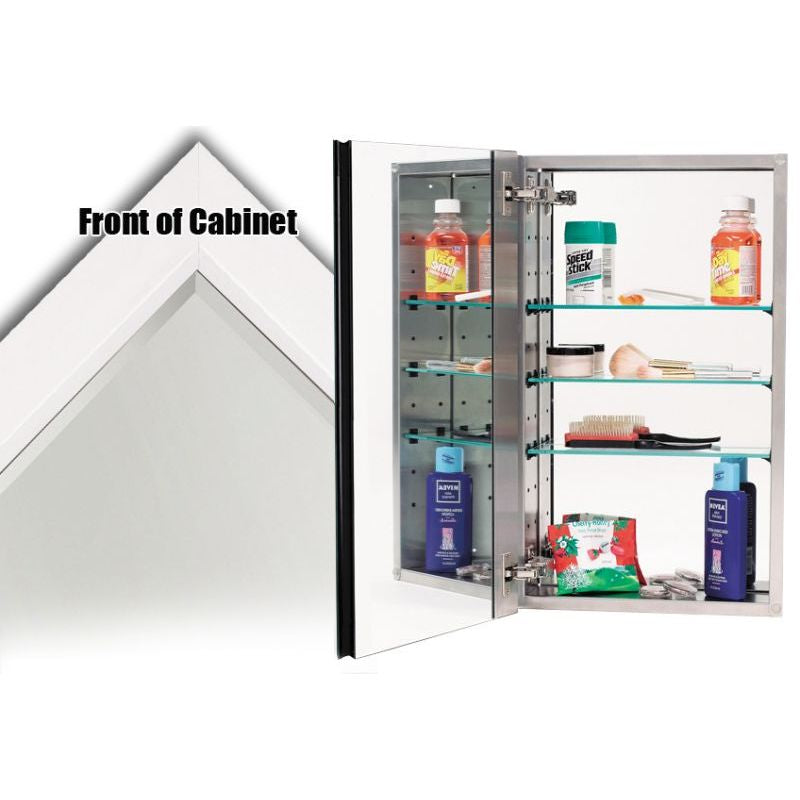 Series 4000 Mirror Rectangle Beveled Glass Cabinet 15x25x5 w/Stainless Steel Cabinet Body & White Frame