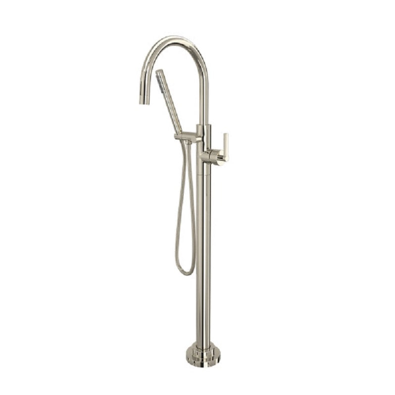 Lombardia Floor Mount Tub Filler Trim w/Handshower in Pol Nickel
