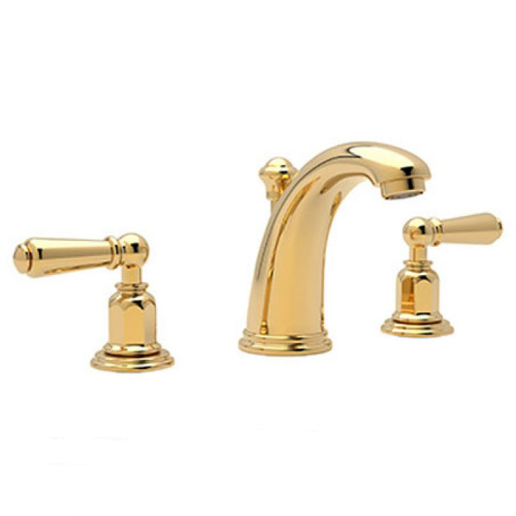 Edwardian High Neck Widespread Lav Fct in Gold w/Levers