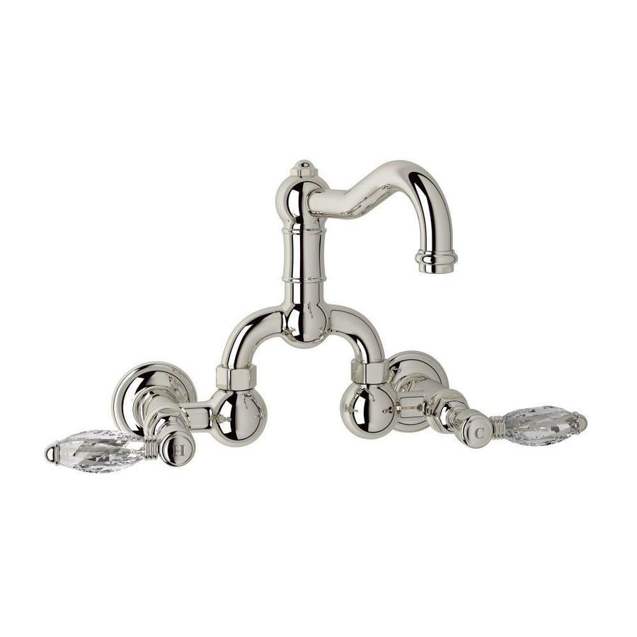 Acqui Wall Mount Bridge Lav Faucet 2-Handles In Polished Nickel