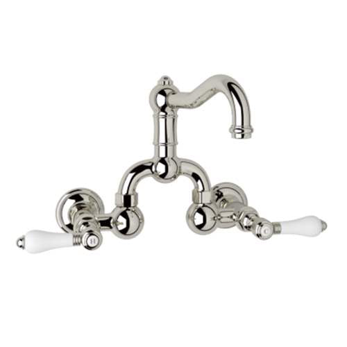 Acqui Wall Mount Bridge Lav Faucet 2-Handles In Polished Nickel