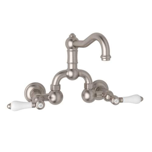 Acqui Wall Mount Bridge Lav Faucet 2-Handles In Satin Nickel