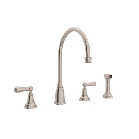 Perrin & Rowe Kitchen Faucet w/Metal Levers in Satin Nickel & Side Spray