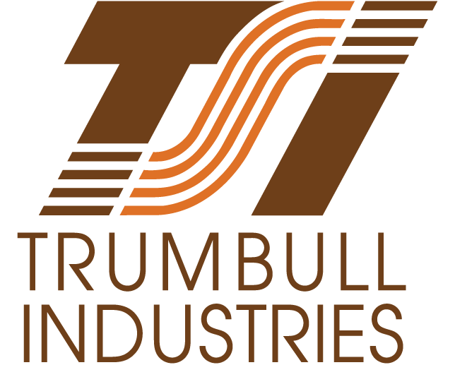 Trumbull Industries logo featuring a stylized brown and orange 'TI' emblem above the words 'TRUMBULL INDUSTRIES' in brown sans-serif text on a white background.