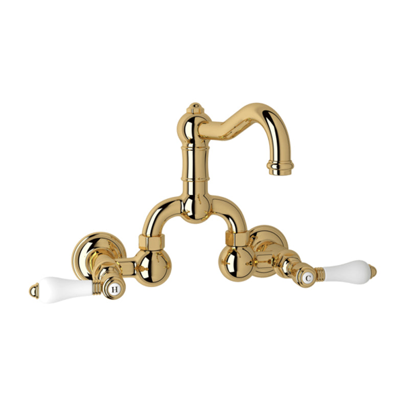 Acqui Wall Mount Bridge Lav Faucet 2-Handles In Italian Brass