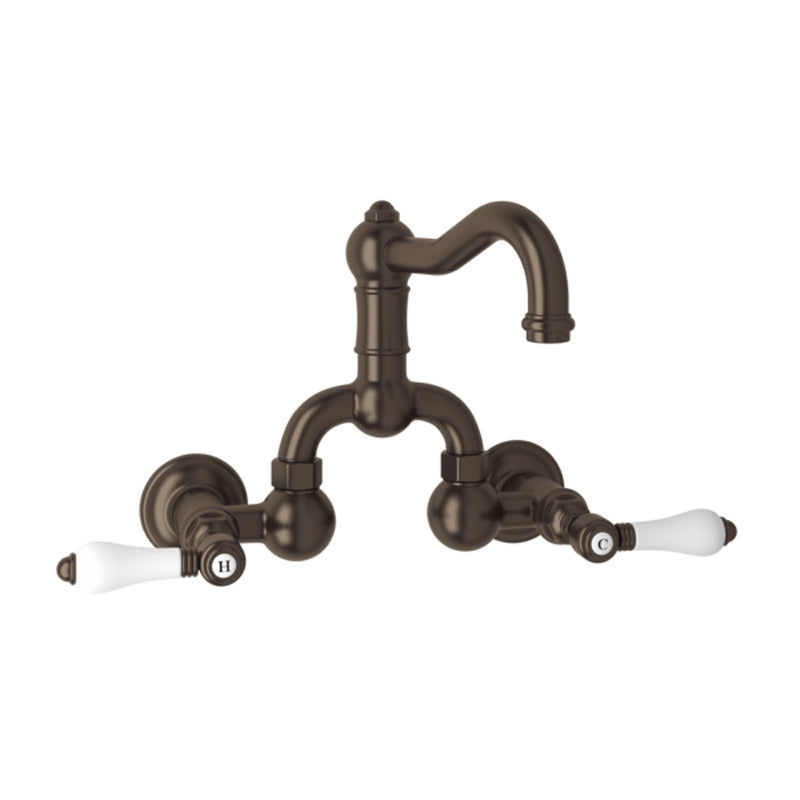 Acqui Wall Mount Bridge Lav Faucet 2-Handles In Tuscan Brass