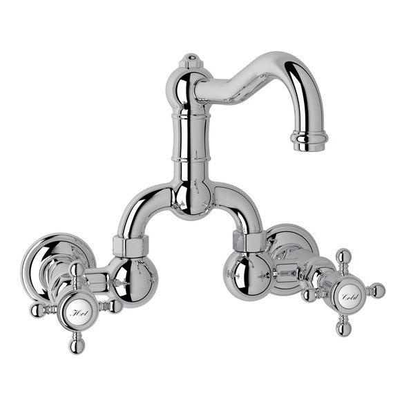 Acqui Wall Mount Bridge Lav Faucet 2-Handles In Polished Chrome