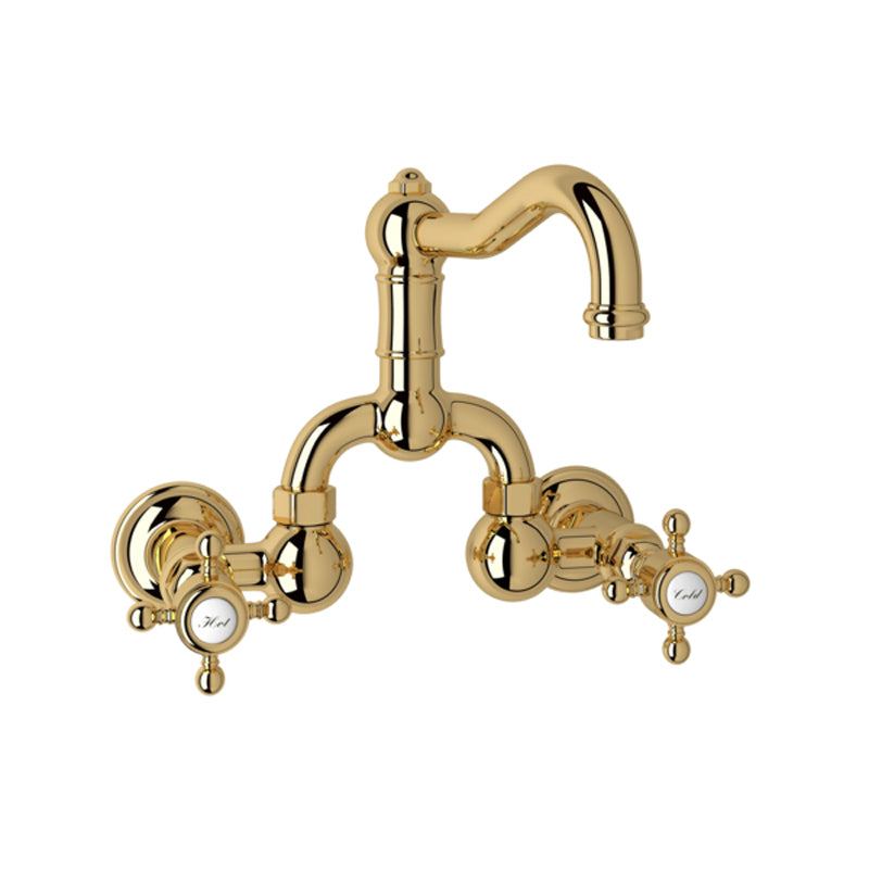 Acqui Wall Mount Bridge Lav Faucet 2-Handles In Italian Brass