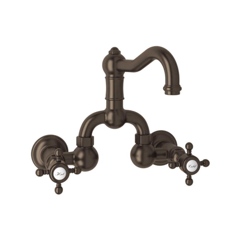 Acqui Wall Mount Bridge Lav Faucet 2-Handles In Tuscan Brass