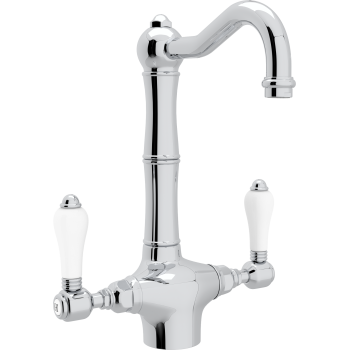 Country Single Hole Bar Faucet in Polished Chrome w/Porcelain Levers