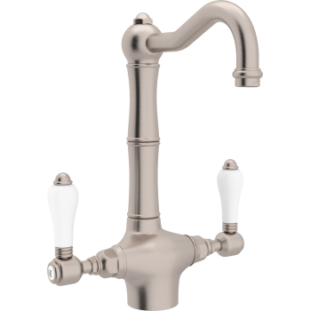 Country Single Hole Bar Faucet in Satin Nickel w/Porcelain Levers