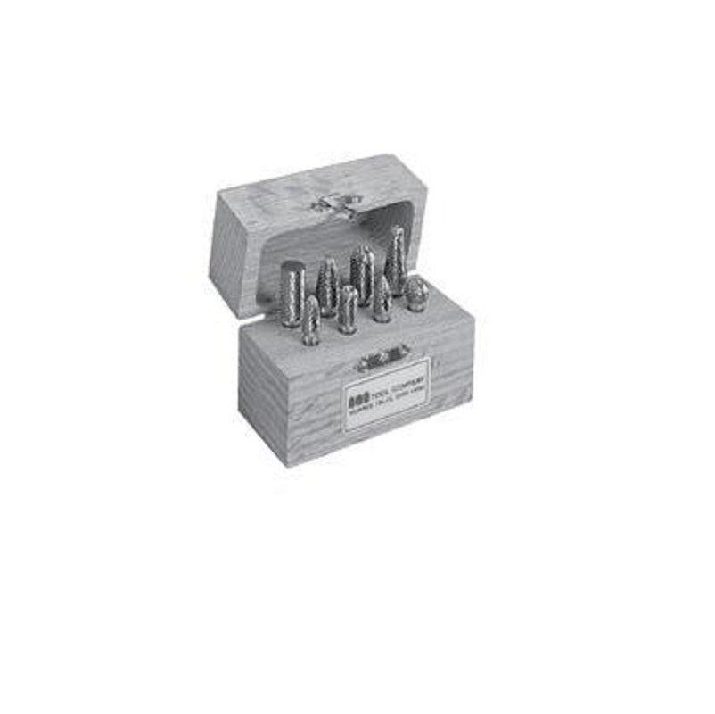 Bur SET 8 PC # 6 DBL CUT 18211 1/4" SHANK - W/OAK BOX Double Cut, 1/4 Shank