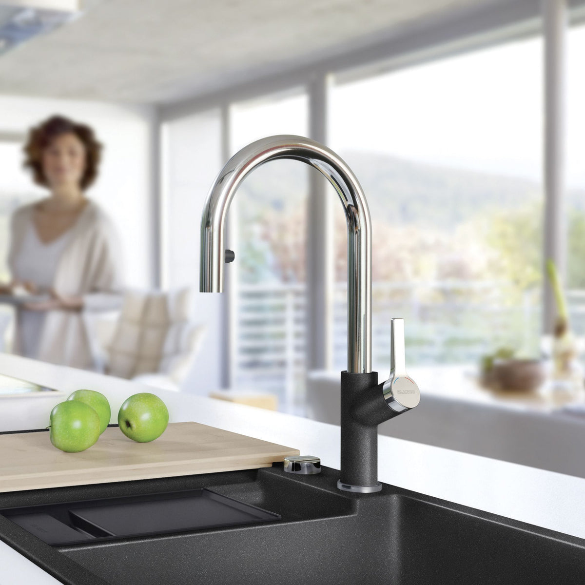 Urbena Single Hole Pull-Down Fct, Chrome/Anthracite, 1.5gpm