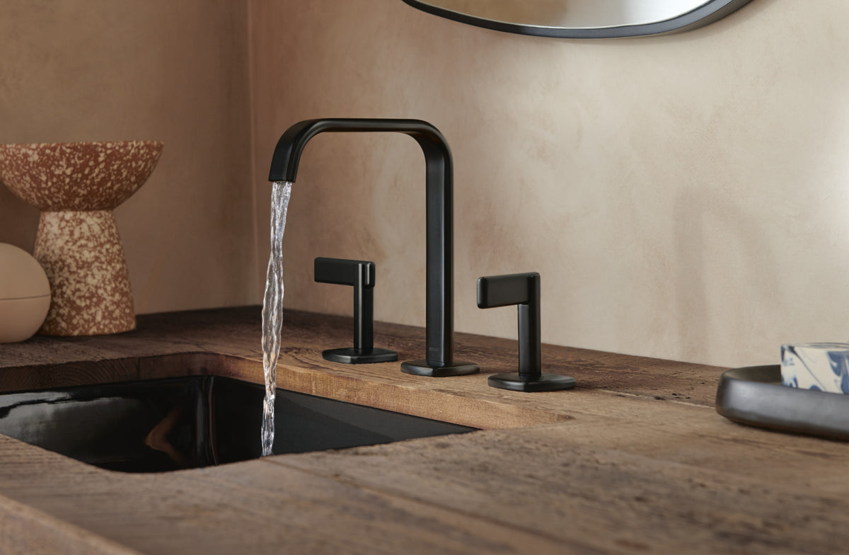 Allaria Widespread Square Spout Lav Faucet, No Hdl in Matte Black