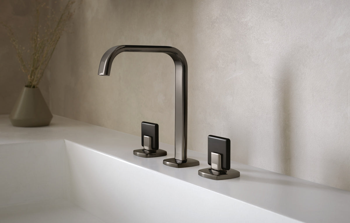Allaria Widespread Square Spout Lav Faucet, No Hdl in Black Onyx