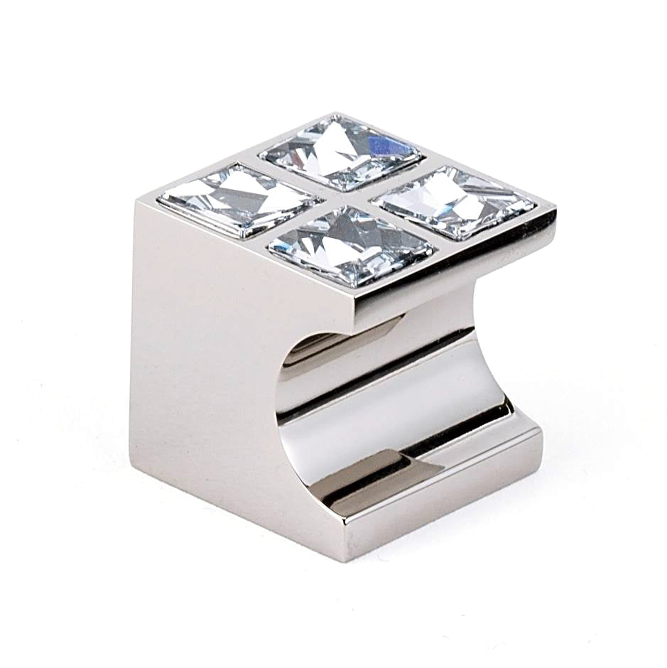 Contemporary Crystal 1" Square Knob Polished Nickel Finish