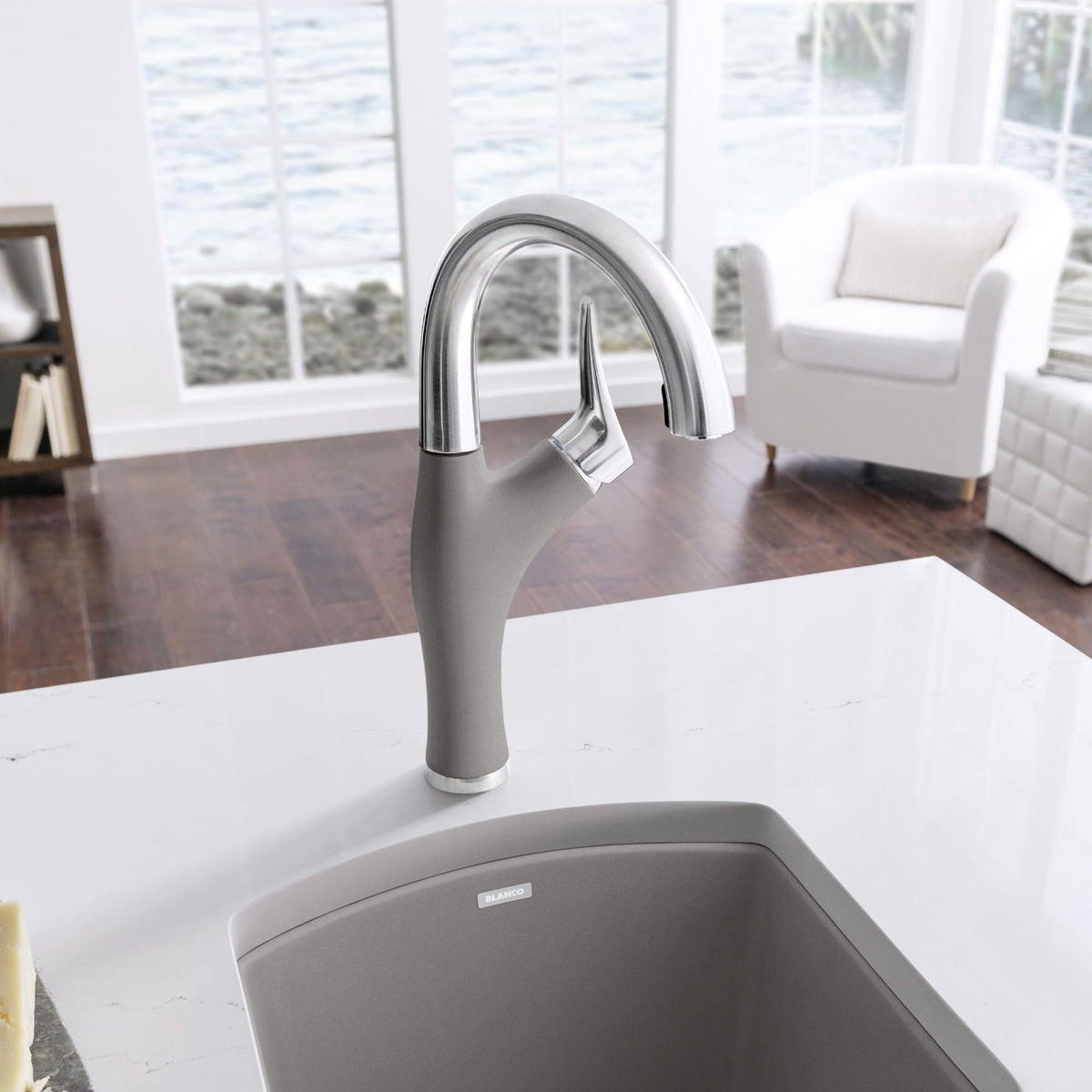 Artona Single Hole Bar Faucet in PVD Steel/Truffle, 1.5gpm