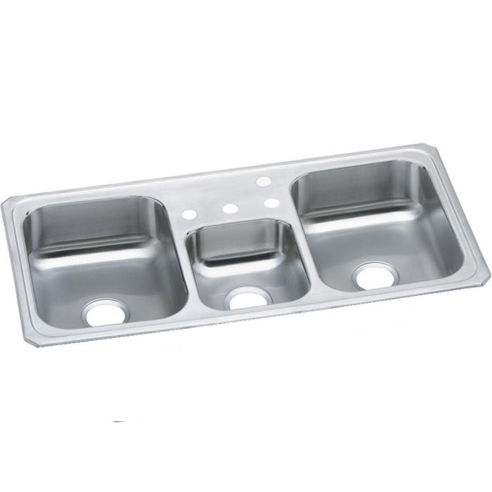 Celebrity 43x22x7" Stainless Triple Bowl Drop-In Sink 4 Hole