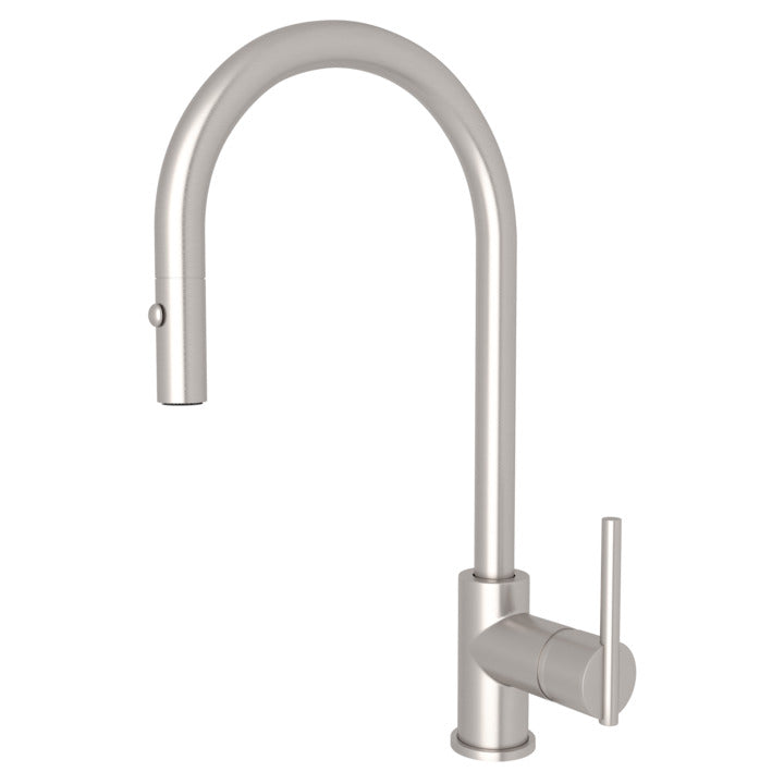 Modern Single Handle Pull-Down Spray Kitchen Faucet in Satin Nickel