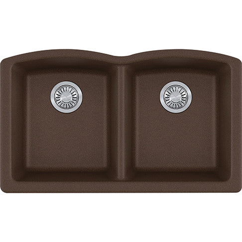 Ellipse 33x19-3/4x9" Granite Double Bowl Sink in Mocha