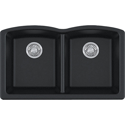 Ellipse 33x19-3/4x9" Granite Double Bowl Sink in Onyx