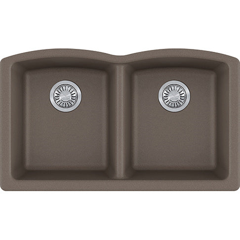 Ellipse 33x19-3/4x9" Granite Double Bowl Sink in Storm