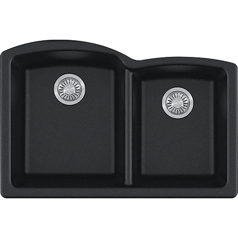 Ellipse 33x21-3/4x9" Granite Double Bowl Sink in Onyx