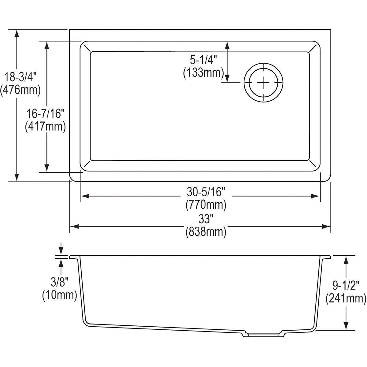 Quartz Classic 33x18-3/4x9-1/2" Single Bowl Sink in Mocha