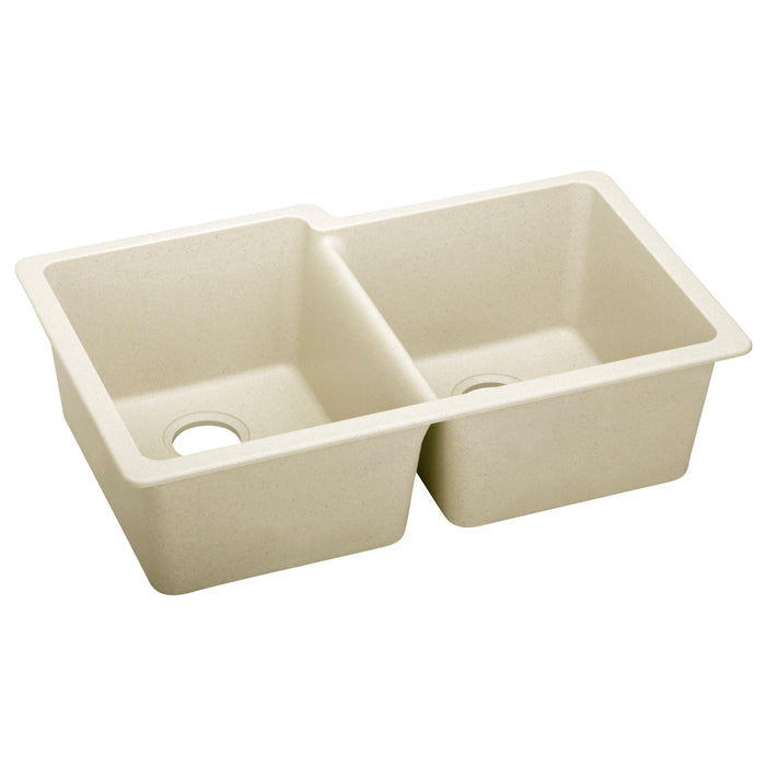 Quartz Luxe 33x20-1/2x9-1/2" Offset Dbl Bowl Sink Parchment