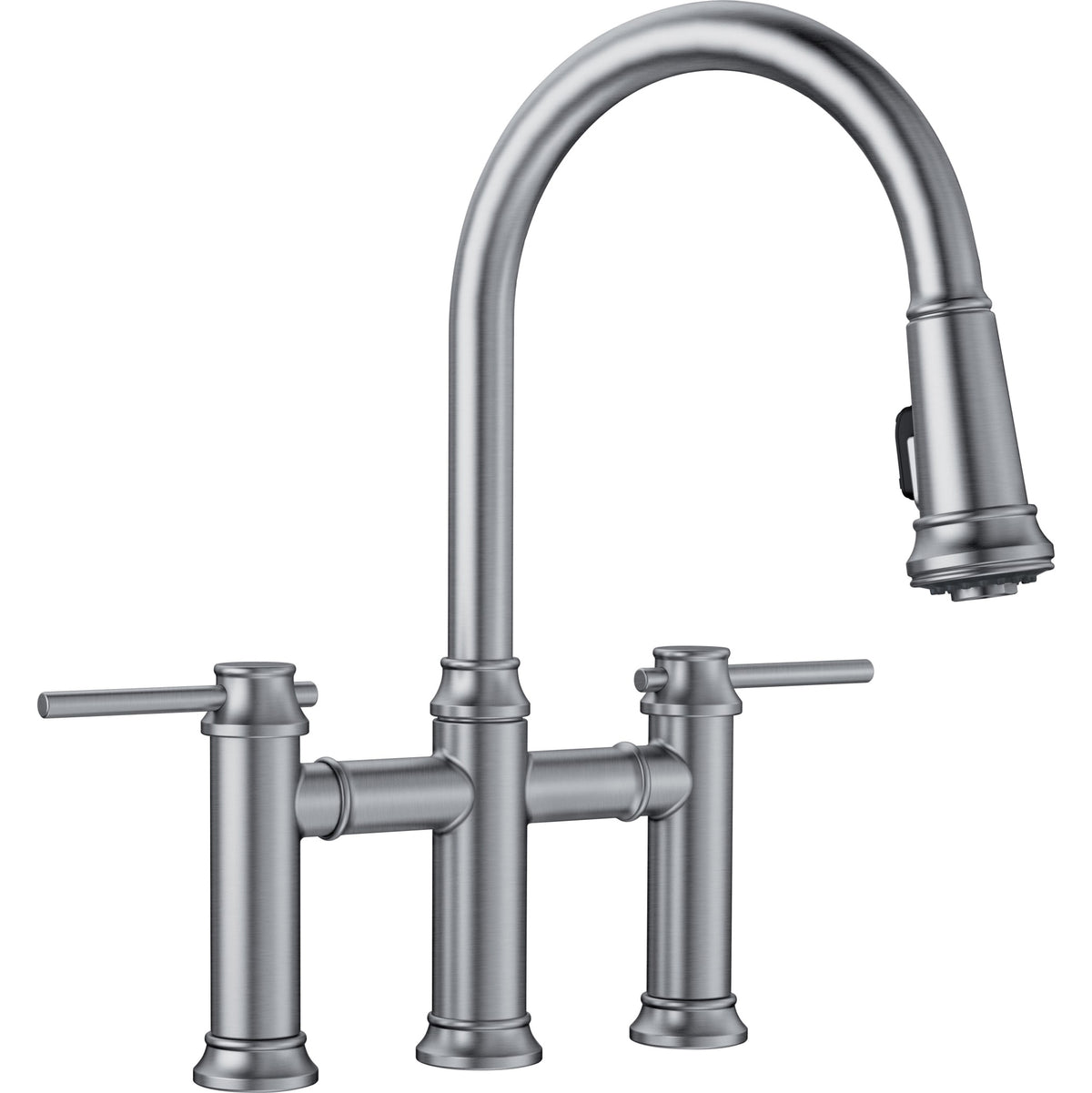 Empressa Bridge Faucet w/Pull-Down Spray in PVD Steel