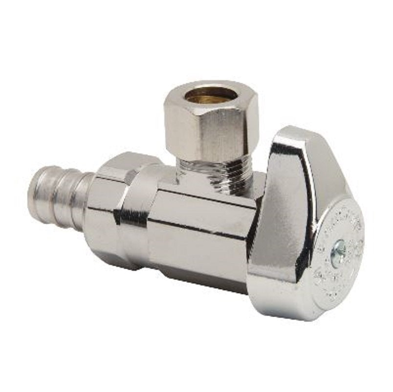 Stop Angle 1/2"X3/8" Chrome Plated PEXXCMP Kwik Turn Maximum Pressure 125 PSI