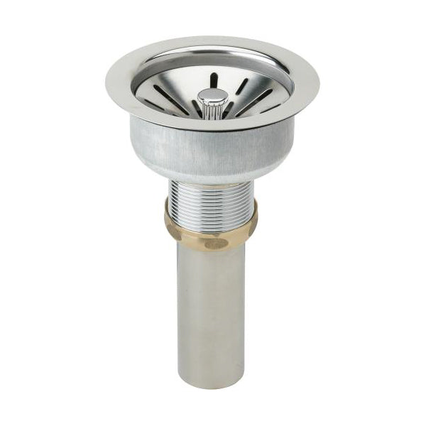 Drain 3-1/2" Fitting SS Body/Strainer Basket w/Rubber Seal/Tailpiece Polished