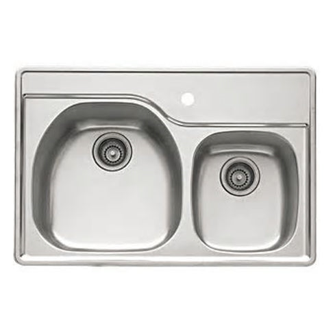 Nobel 33x22x7-9/16" Stainless Steel Double Bowl Drop-In Sink