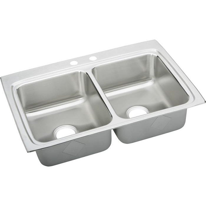 Gourmet 33x22x7-1/2" Stainless Steel Double Bowl Sink 2 Hole