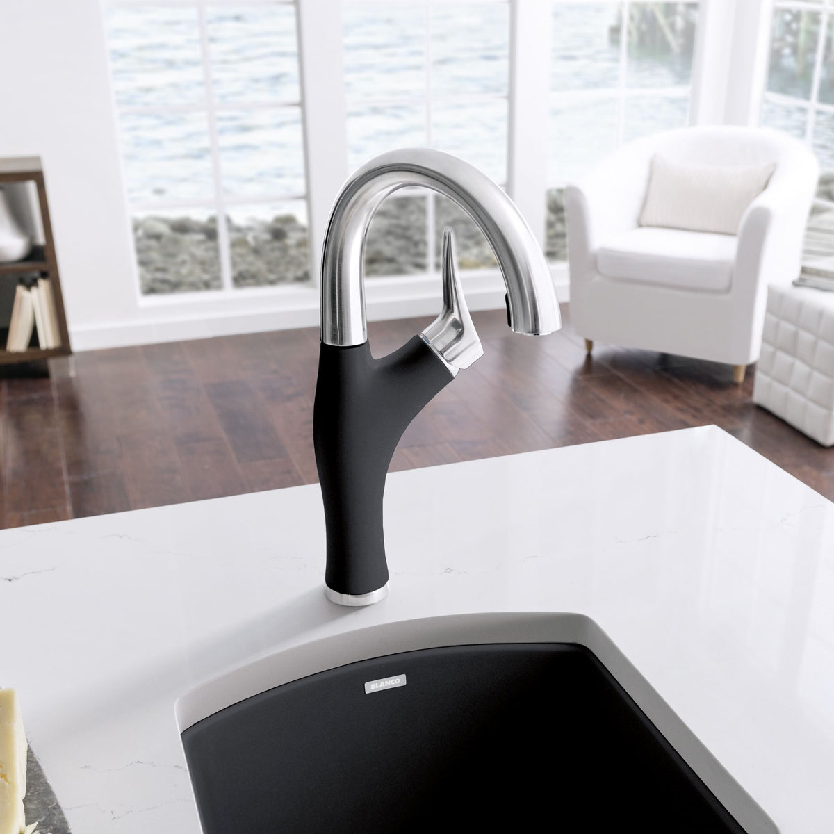 Artona Single Hole Bar Faucet PVD Steel/Anthracite, 1.5gpm