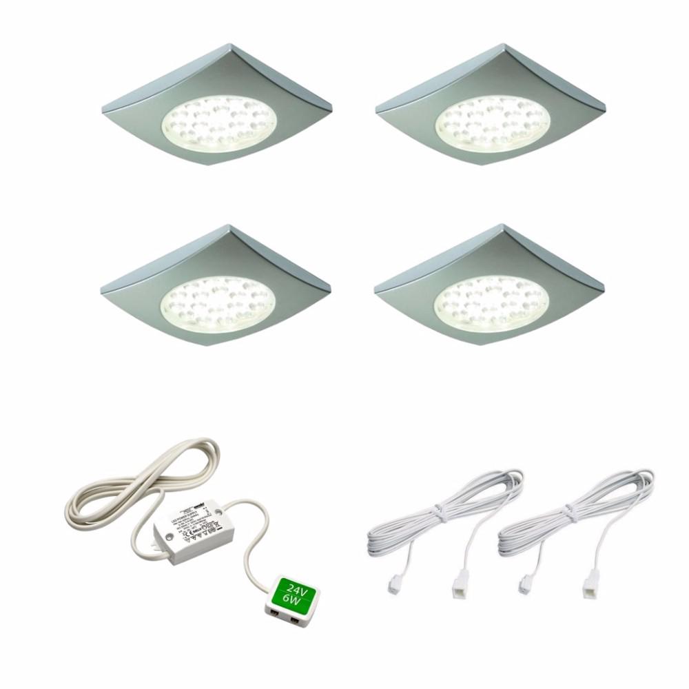 HD LED Square Surface Puck Light Kit Cool White 4 Pack Aluminum