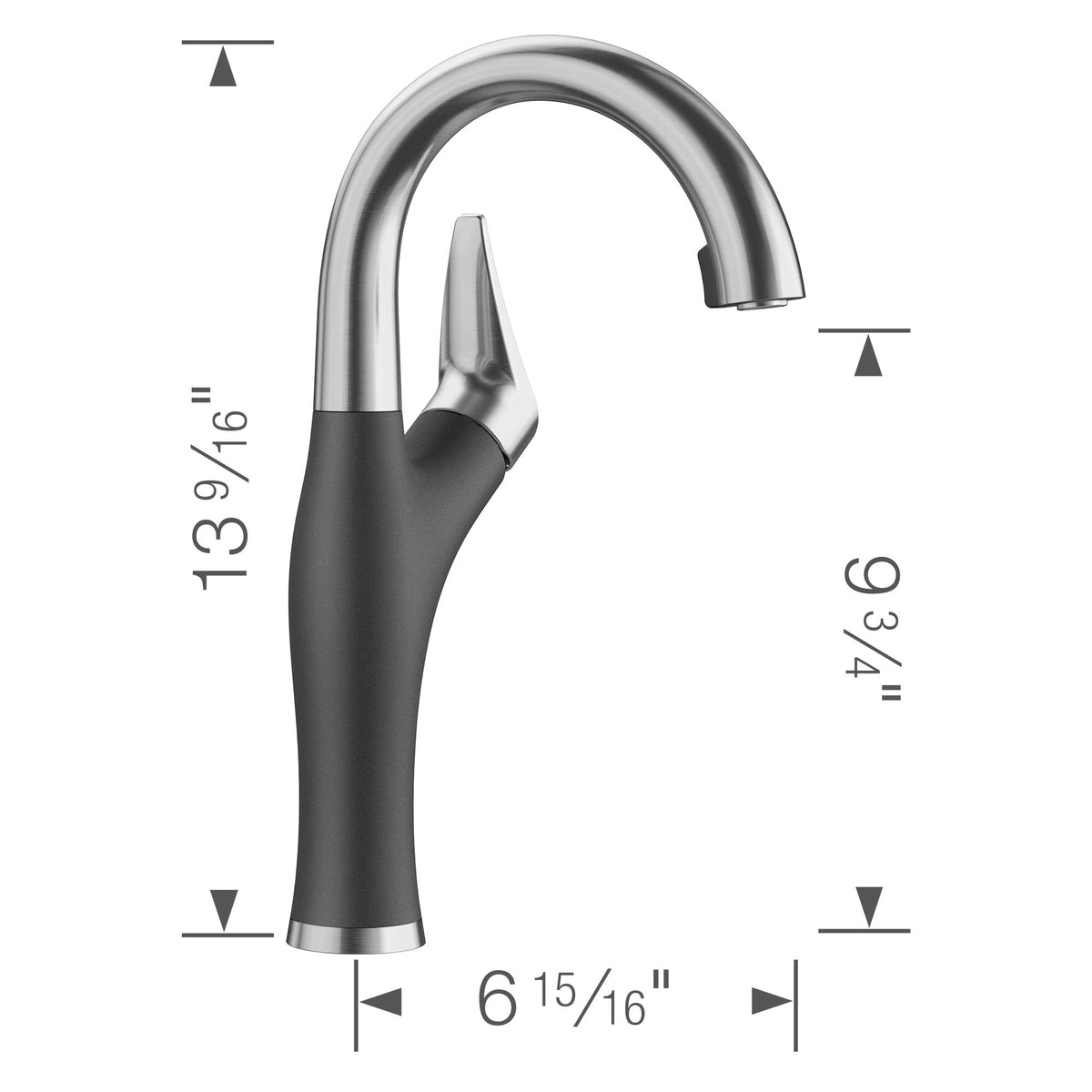 Artona Single Hole Bar Faucet PVD Steel/Anthracite, 1.5gpm